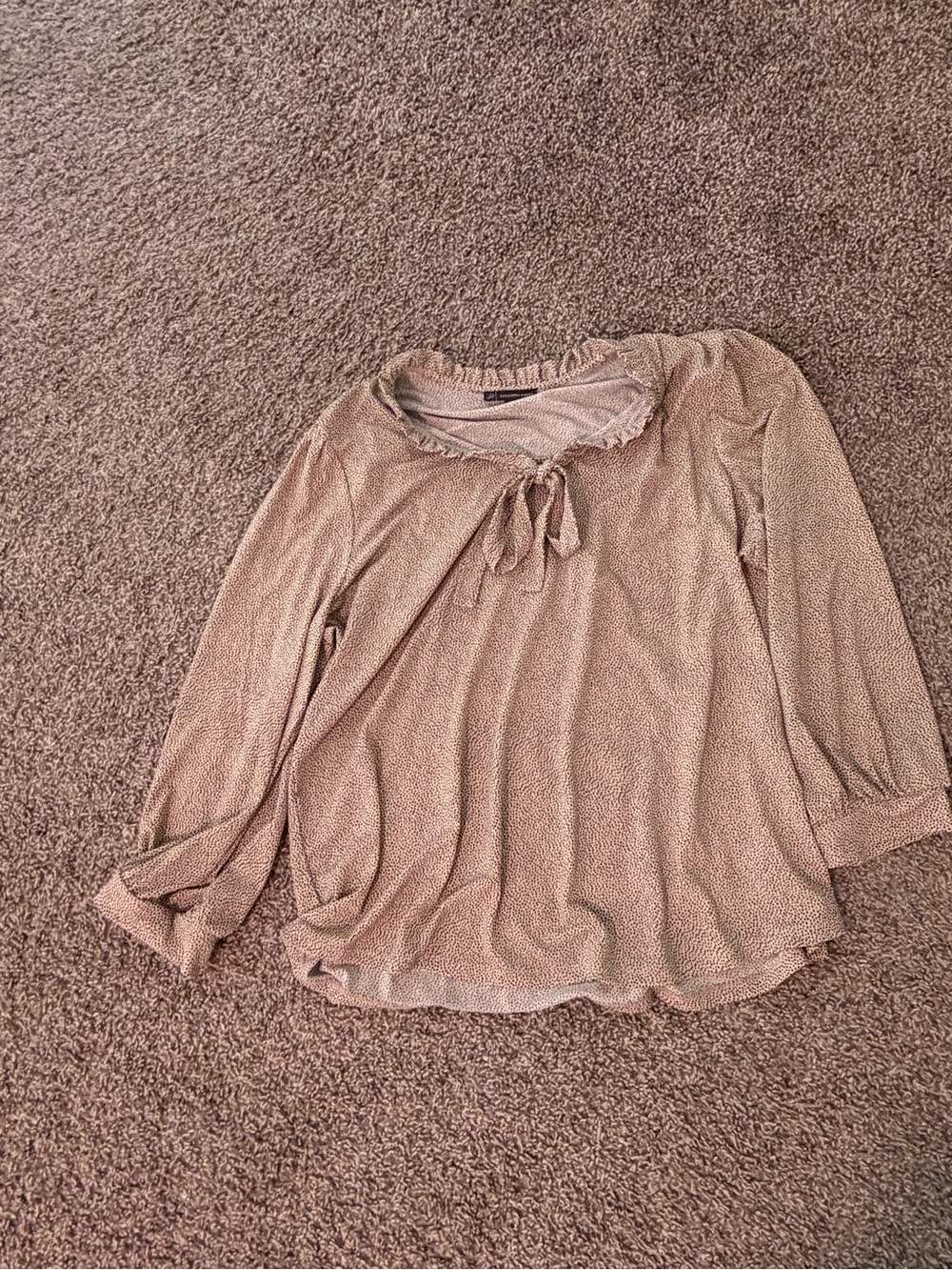 Adrianna Papell Taupe Ruffle Tie-Neck Blouse